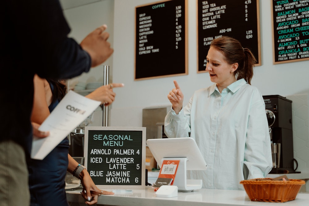 cashier and customers